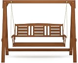 Furinno TIOMAN Outdoor 3 Seater Porch Swing with Stand, Natural Wood view 3
