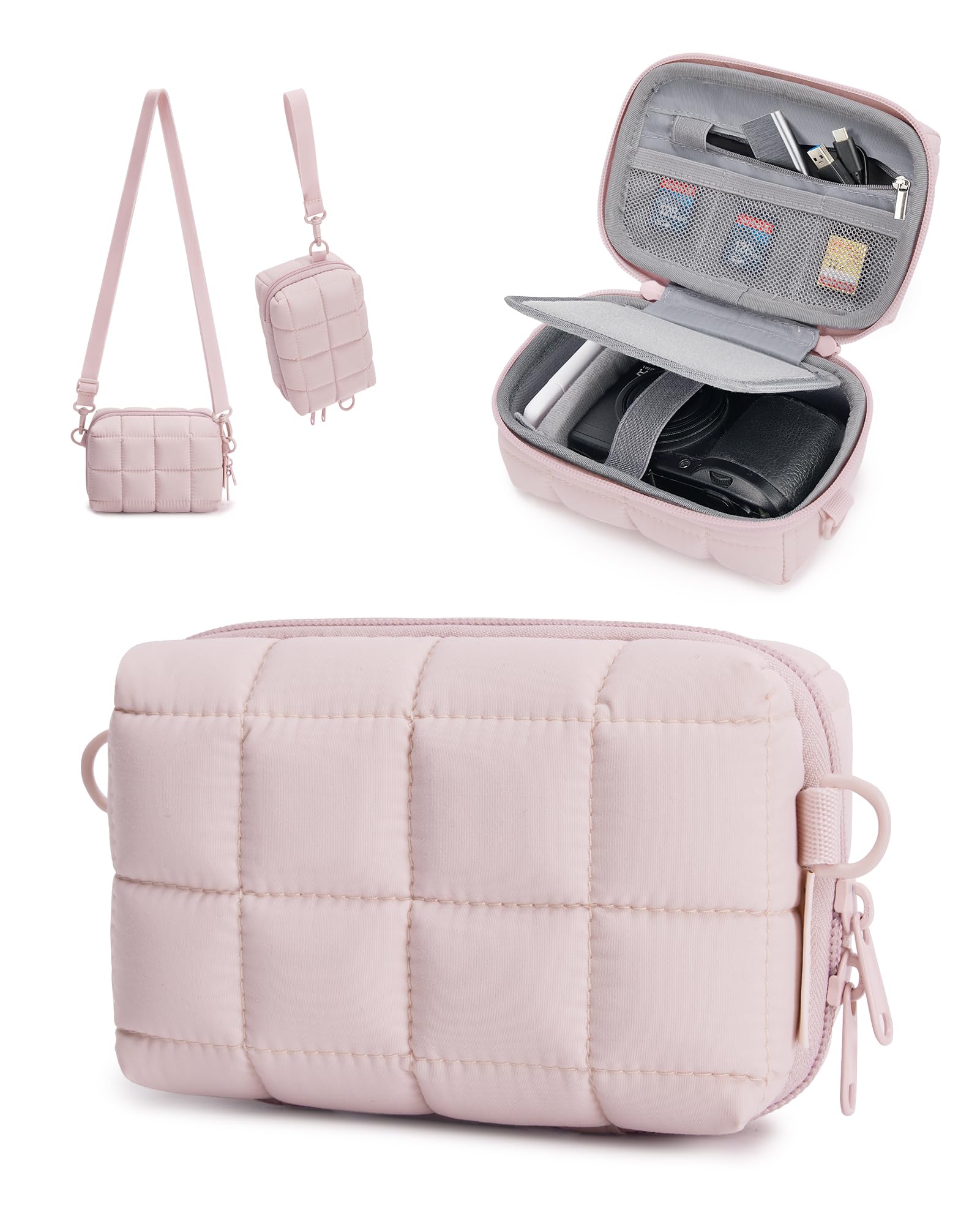 Photo 1 of BAGSMART Digital Camera Case, Protective Puffy Camera Case with 2 Carrying Ways, Lightweight & Waterproof Small Camera Bag for Canon PowerShot G7X Mark II/III/Sony DSCW800/DSCW830 - Pink
