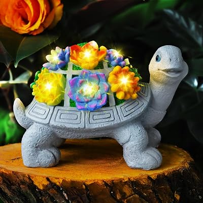 RICHIE Solar Turtle Garden Statue with 7 LED Lights Succulent Outdoor Decor