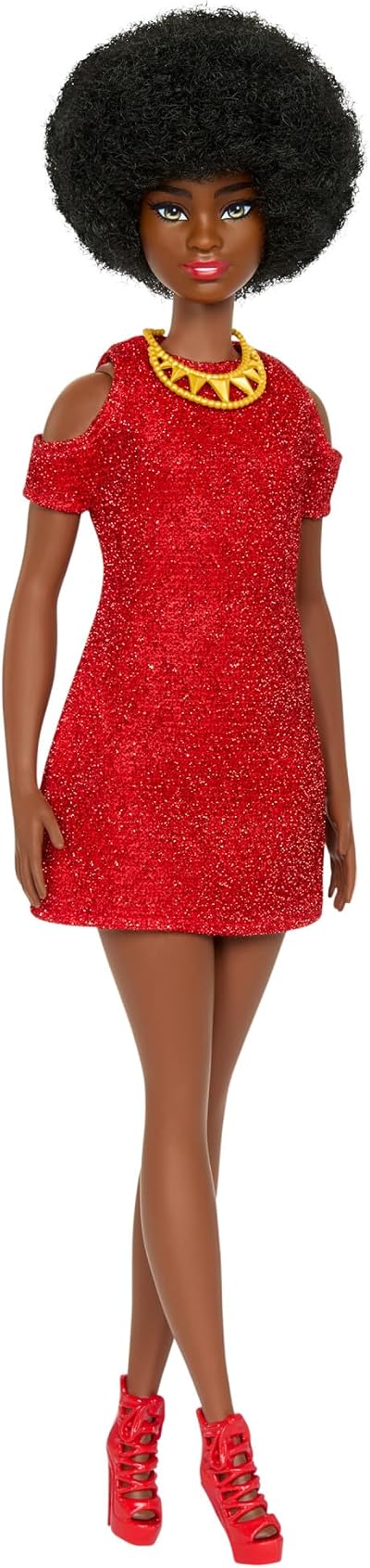 Barbie Fashionistas Doll 221 Natural Black Hair Red Dress Accessories 65th
