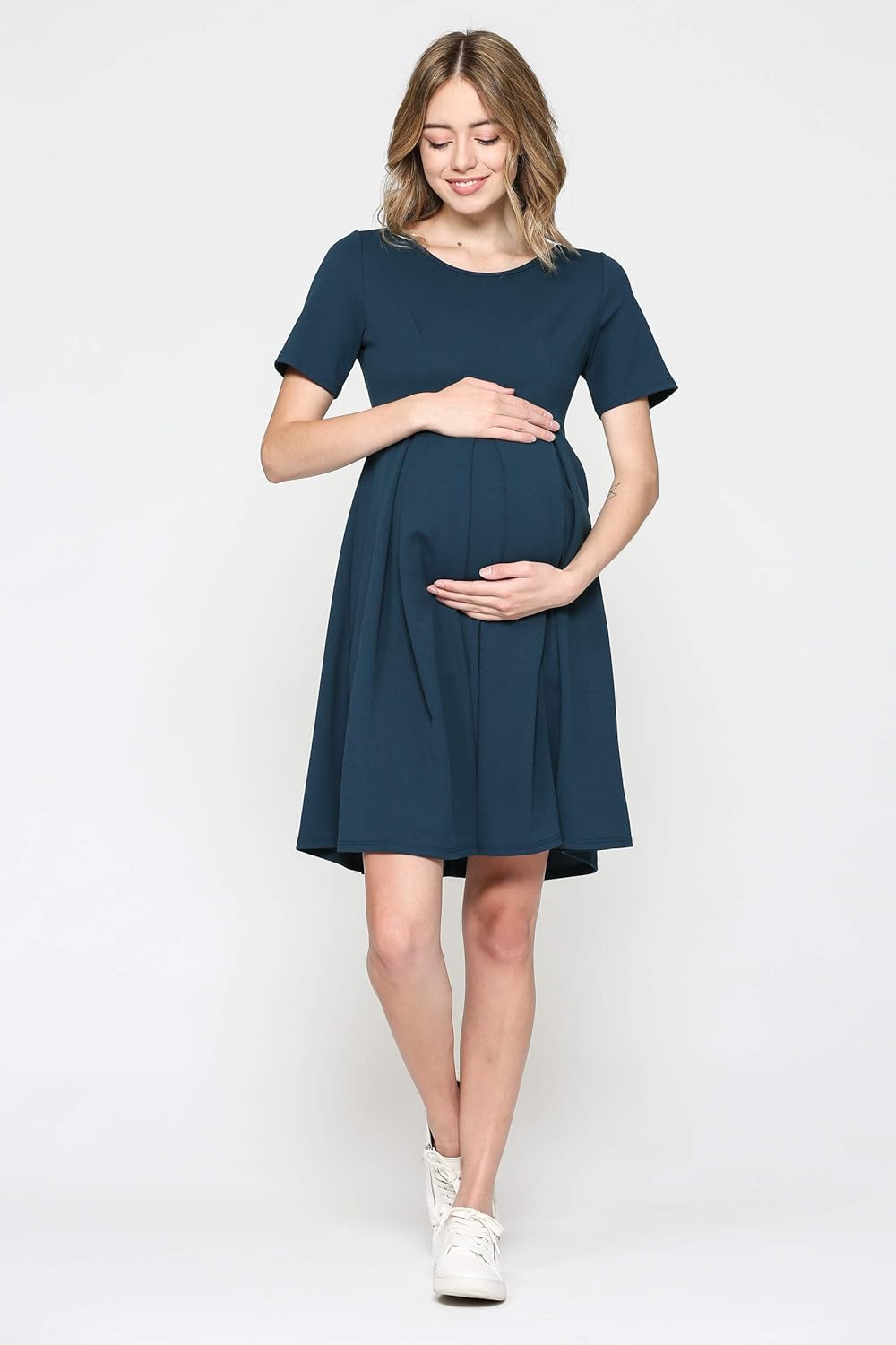 HELLO MIZ Women's Maternity Midi Dress with Front & Back Pleat at  Women’s Clothing store