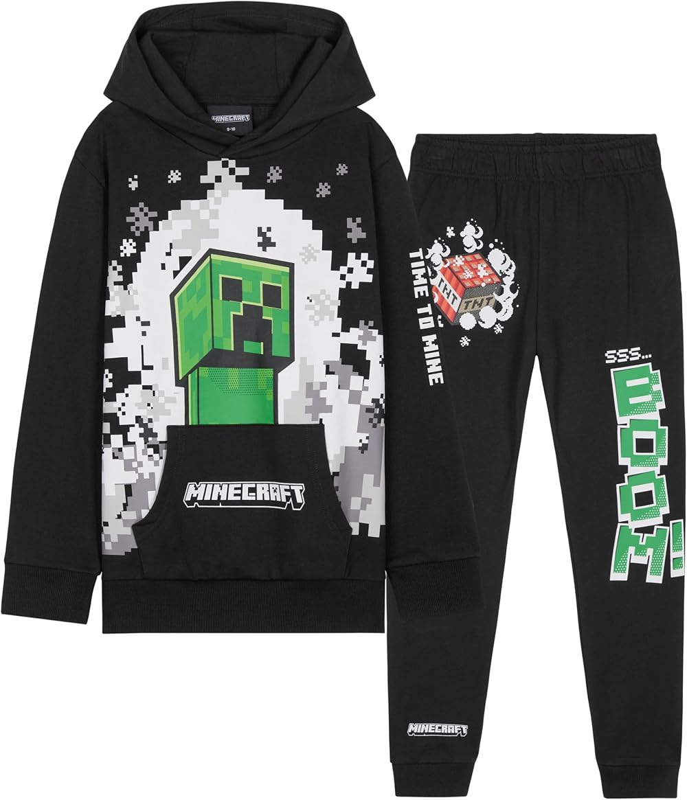 Minecraft Boys Tracksuit Set Black Green 11-12 Years Hooded Joggers