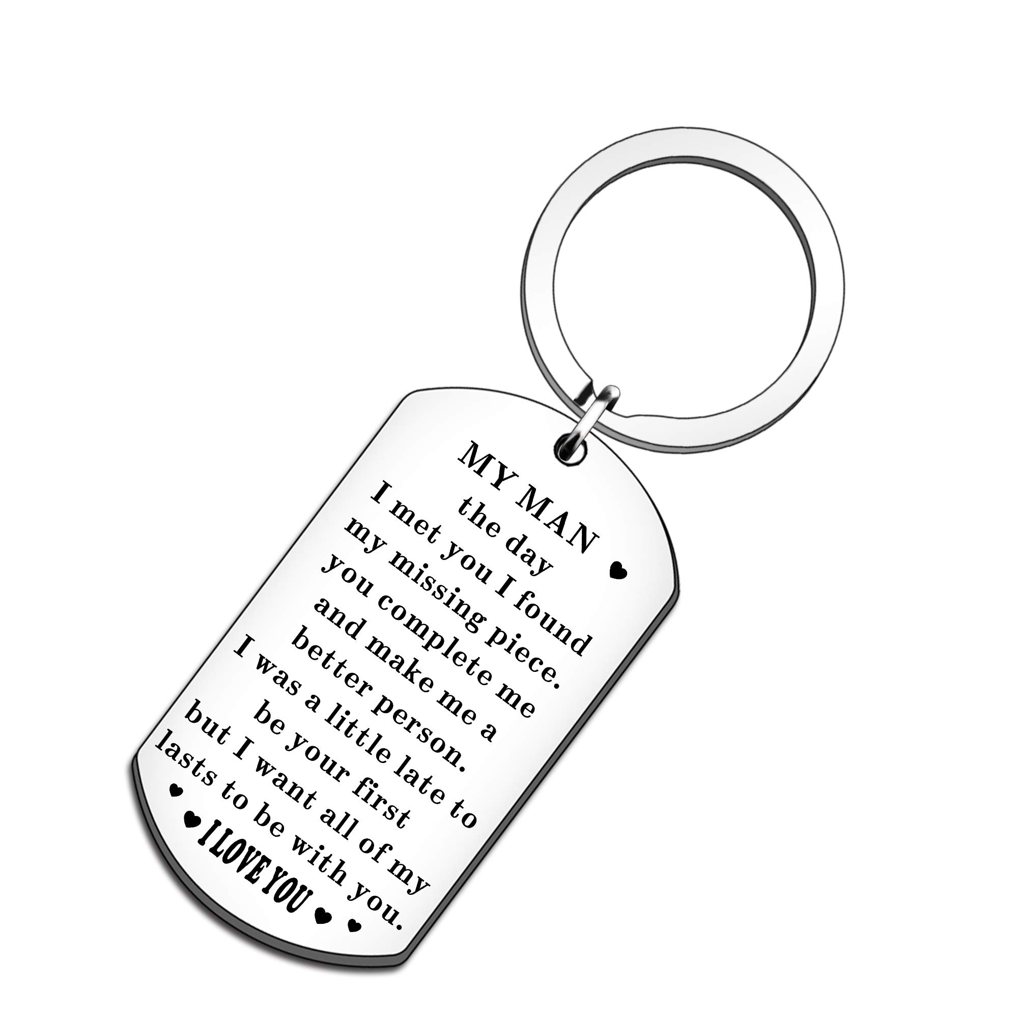 QMVMV Valentine Gifts Husband Keychain for Him Boyfriend Anniversary Birthday to My Man Couple Wedding Long Distance Relationship Stocking Stuffer Gifts for Hubby Fiance Groom