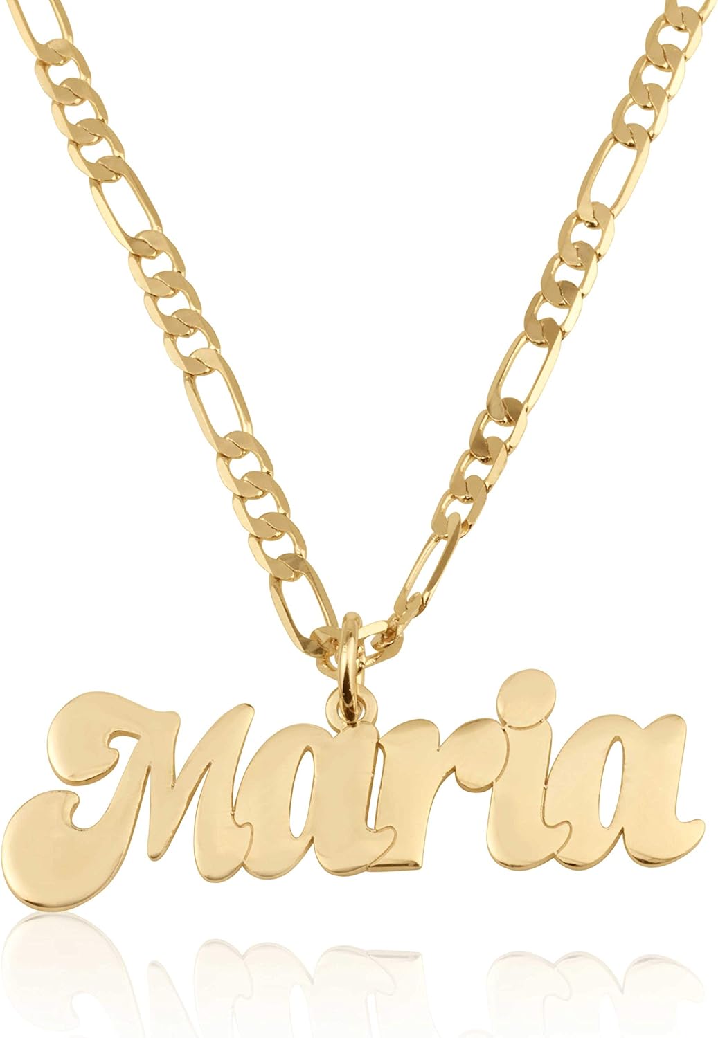 Beleco Jewelry Personalized Name Necklace With Figaro Chain in Sterling Silver 925 or Gold/Rose Plated 18k - Custom Name Jewelry - 15 Font Style - Old English Name Gothic Font: Clothing