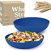 Wrova 65oz Wheat Straw Large Salad & Soup Bowls Set of 2, Unbreakable, Microwave & Dishwasher Safe, Plastic Bowls for Kitchen, Camping, School - Blue