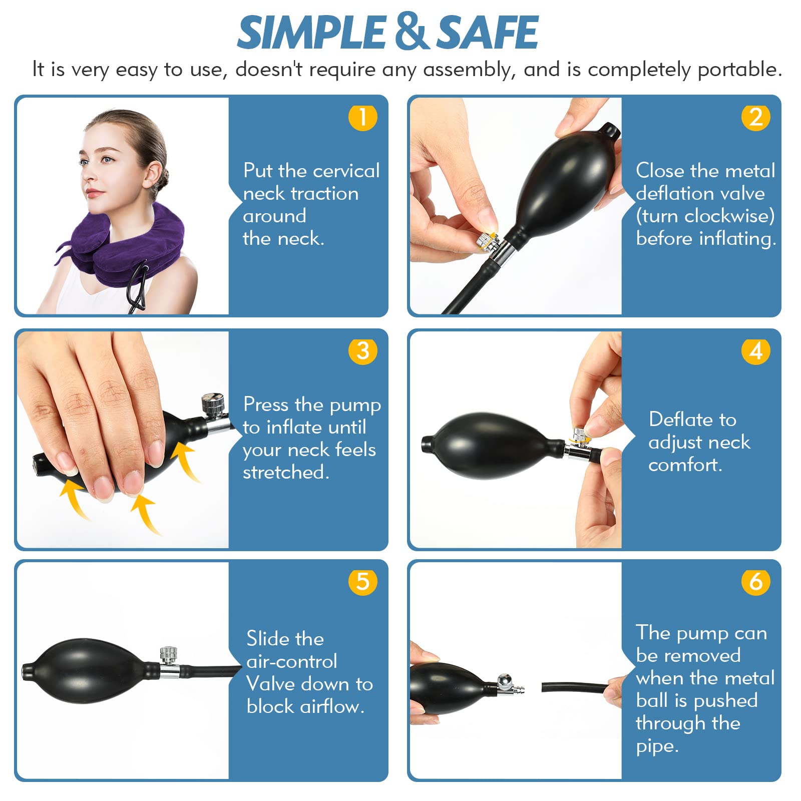 Jaximy Neck Stretcher, Cervical Traction Device, Neck Traction Device, Neck Pain Relief, Adjustable Inflatable Neck Brace & Neck Stretcher Cervical Traction, Neck Decompression Home Use (Purple)