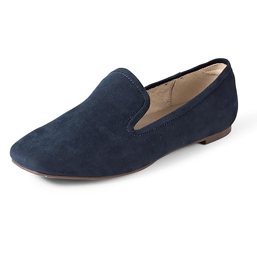 Amazon Essentials Women's Soft Minimal Loafer, Navy Faux Suede, 6