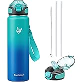 Enerbone 32 oz Insulated Water Bottle, Stainless Steel Bottle with Carrying Strap, Double-Wall Vacuum Insulation Design, Leakproof Sports Bottle with Straw, Keep Drinks Cold or Hot for Hours