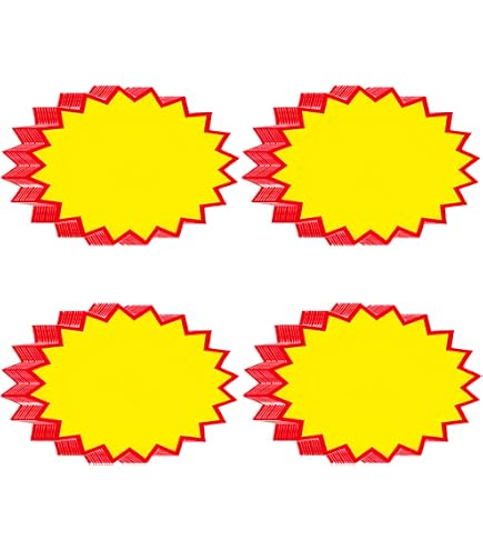 300 Pcs Starburst Fluorescent Price Signs – 7x9cm Assorted Neon Display Tags For Retail, Markets, Sales, And Promotions