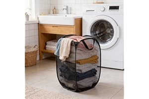 Foldable Laundry Hamper Black, Large Capacity Dirty Clothes Basket with Handles