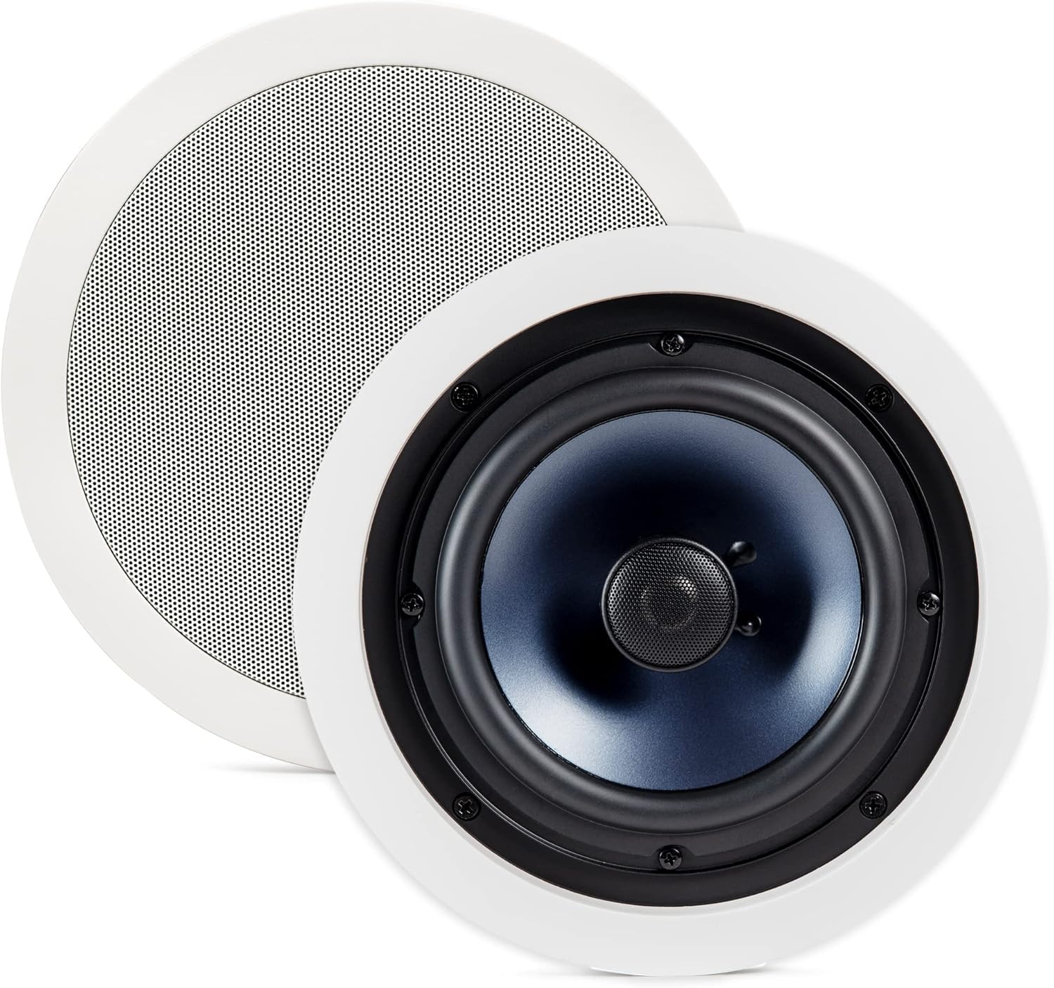 Polk Audio RC60i 2-Way Premium in-Ceiling 6.5 Speakers, Round Indoor Speakers, Set of 2 Perfect for Damp and Humid Indoor Placement - Bath, Kitchen, Covered Porches (White, Paintable Grille)