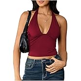 SOLY HUX Women's Y2K Halter Crop Tops V Neck Sleeveless Backless Going Out Slim Fit Tops