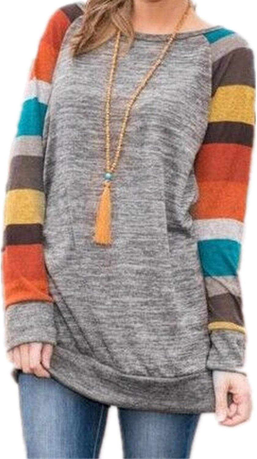 PINUPART Women's Color Block Long Sleeve Sweatshirt Cotton Jersey Tunic Tops