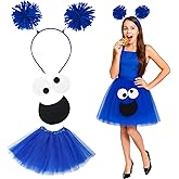 Halfchet 4 Pcs Halloween Cookie Costume Accessories for Women Monsters Costume Include Headband Blue Tutu Eyes and Mouth Felt Stickers for Halloween Cosplay Props Party Supplies