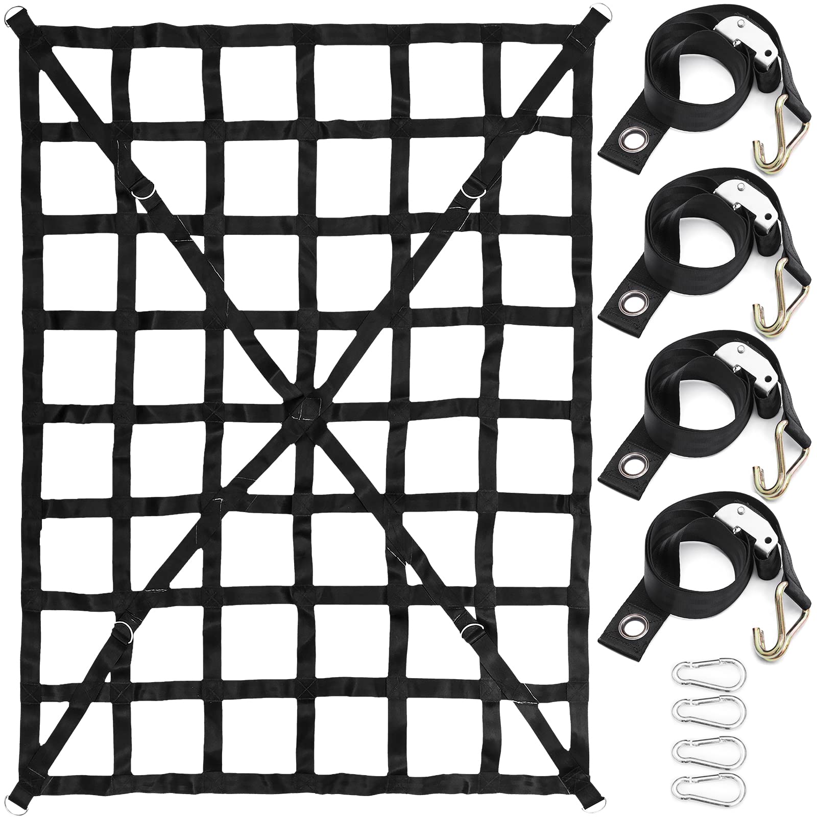 Photo 1 of VEVOR 4.2' x 5.5' Cargo Net with Cam Buckles & S-Hooks, Cross Strap Truck Bed Cargo Net 50" x 66", Heavy Duty Cargo Nets Capacity 1100LBS for Pickup Trucks Trailer SUV Jeeps