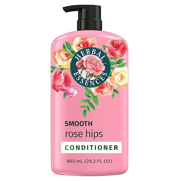 HERBAL ESSENCES CONDITIONER, ROSE HIPS- SMOOTH COLLECTION, SHINY HAIR WITH VITAMIN E & JOJOBA, SAFE FOR COLOR TREATED HAIR, FLORAL SCENT, CRUELTY-FREE, DERMATOLOGIST-TESTED, 29.2 FL OZ