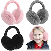 Liitrsh 3 Pcs Kids Ear Muffs Winter Warmers Foldable Fuzzy Plush Earmuffs for Girls Boys Outdoor Earmuffs Bulk for Toddler