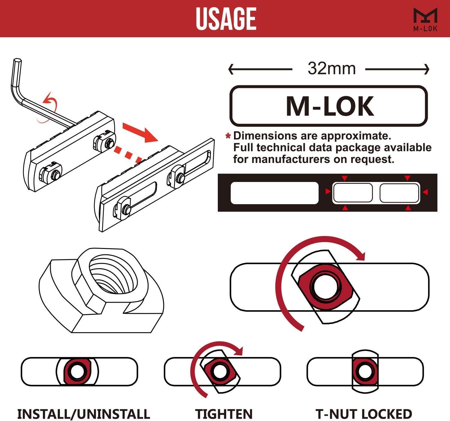Braudel MLOK Standard Metric Camming TNut Replacement Set with Thread