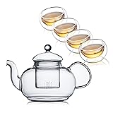 CNGLASS Glass Teapot Set,20oz Clear Tea Pot with 4
