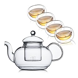 CNGLASS Glass Teapot Set,20oz Clear Tea Pot with 4