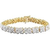 Amazon Essentials Yellow 18K Gold Plated Sterling Silver Genuine Diamond Hearts Bracelet for Women, 7.25" (0.1 cttw, I-J Color, I2-I3 Clarity) - Hypoallergenic Nickel-Free Women's Jewelry