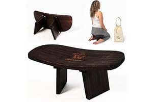 MONK & LLAMA Meditation Bench Standard - Kneeling Bamboo Bench with Foldable Legs & Cushion — Perfect Kneeling Stool Ergonomic Bamboo Yoga Bench for Extended Practice - Includes Carrying Bag