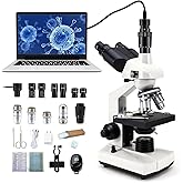 40X-5000X Compound trinocular Microscopes trinocular for Adults, with 5.0 mp Camera with Microscope Slides 30p, Microscope Ac