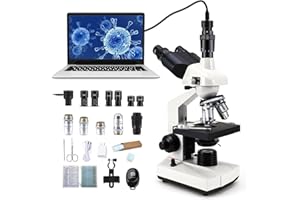 40X-5000X Compound trinocular Microscopes trinocular for Adults, with 5.0 mp Camera with Microscope Slides 30p, Microscope Ac