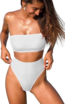 white bandeau high waisted bikini