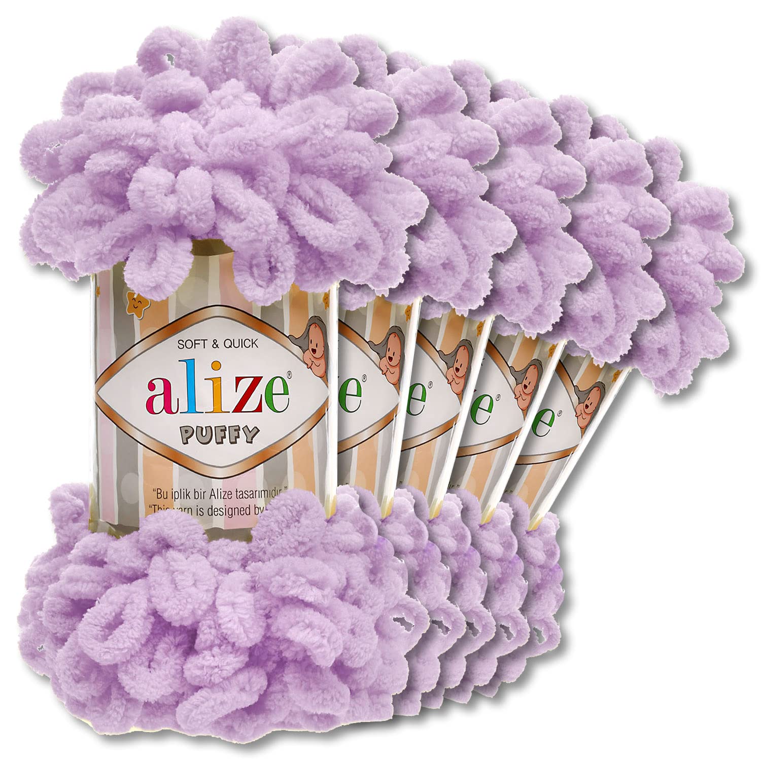 Alize Puffy Wool Chenille Loop Wool, 5 x 100 g, Crochet and Knit without Tools, Clothing, Accessories, Blankets, Rugs (27 | Light Purple)