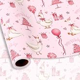 FYSUIMU Silly Goose Birthday Wrapping Paper -Mini Roll- 17 In x 32.8 Ft Pink Goose Coquette Gift Wrap Paper for Holiday Birthday Baby Shower Party