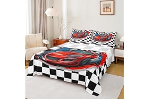 Erosebridal Red Race Car Bed Sheets Twin Cool Racing Car Sheet Set Competition Extreme Sports Game Fitted Sheet for Kids Boys
