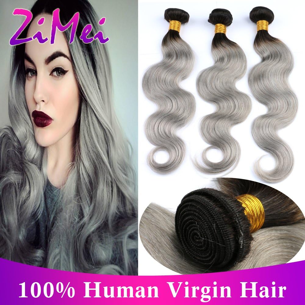 ZiMei Body Wave Brazilian Virgin Human Hair Silver Gray Remy Bundles 8A Ombre Hair Extensions 3 Bundles 18 20 22
