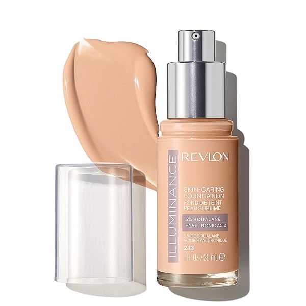 REVLON ILLUMINANCE SKIN-CARING LIQUID FOUNDATION, HYALURONIC ACID, HYDRATING AND NOURISHING FORMULA WITH MEDIUM COVERAGE, 213 LIGHT NATURAL, 1 FL OZ