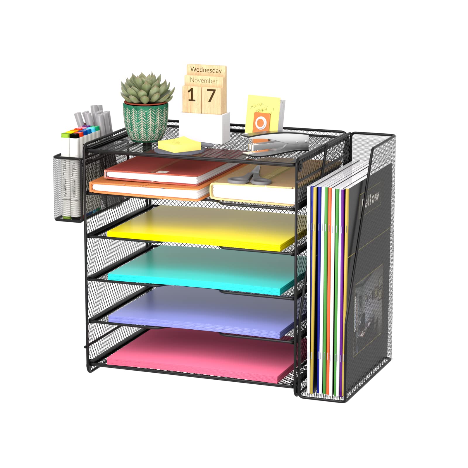 samstar Desk Organiser with File Holder, Desk Tidy Organiser Paper Letter Tray with 5 Tier Racks Shelves,with Extra Magazine Holder and Pen Holders for Office Supplies