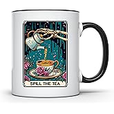 Spill The Tea Enchanting Black Handled Tarot Card Mug Mystical Ceramic Cup Coffee Tea Unique Occult Spiritual Enthusiasts Gift CCBM1635