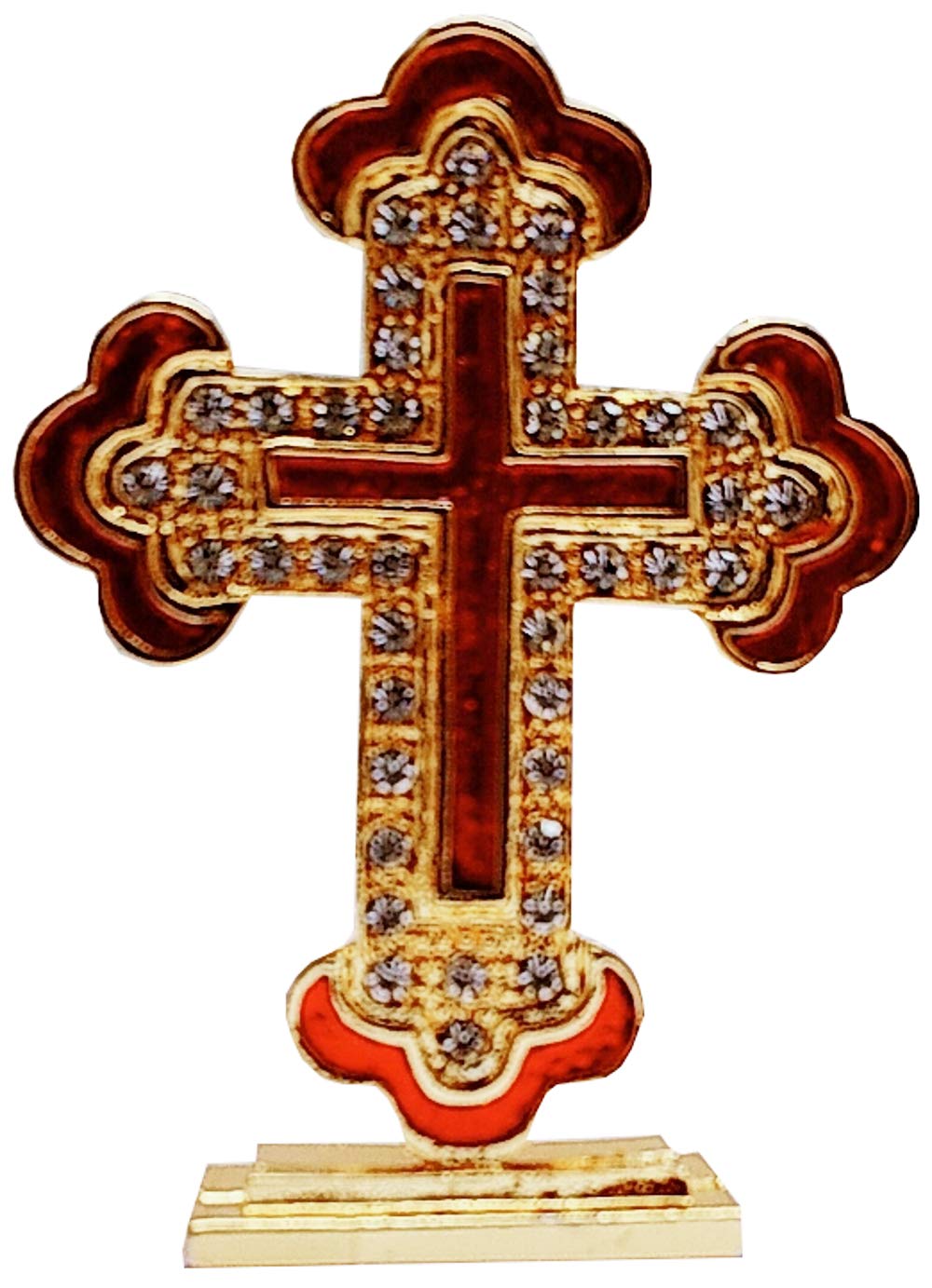Purpledip Metal Cross with Glittering Gemstones: For Home, Altar or Car (11742)