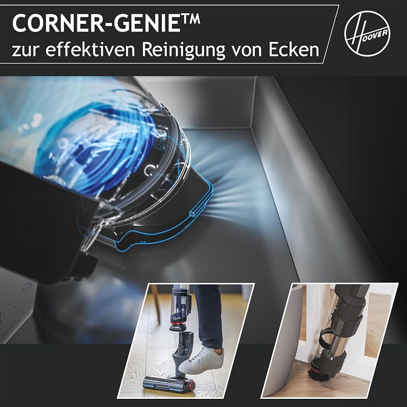 HFX Akku Staubsauger mit LED-Licht, bis 120 m² saugen I Staubsauger kabellos mit Corner Genie™ zum Reinigen von Ecken & Kanten I mit Anti-Twist gegen Verheddern eingesaugter Haare [HFX10H]
