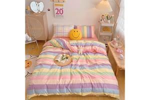 VM VOUGEMARKET Rainbow Duvet Cover Set Twin,3 Pieces Colorful Stripes Duvet Cover with Zipper Closure,Premium Cotton Cute Lovely Lightweight Girls Bedding Set-Twin,Rainbow