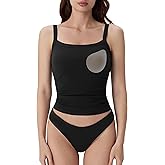 SUUKSESS Women Cotton Rib Padded Tank Tops Sleeveless Spaghetti Strap Square Neck Tops Summer Camisole Going Out Shirts