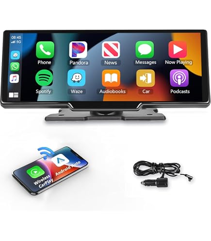 Display Portatile 10.3 Pollici Per Auto - Android Auto E Apple CarPlay Wireless, Schermo HD Touch, Trasmettitore FM, Supporto Video - 5