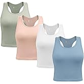 2/3/4 Packs Ribbed Racerback Tanks with Built in Bra for Women -Women’s Seamless Crop Tops Camisole Sport Bra