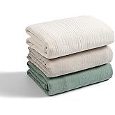Meracorallo Muslin Swaddle Blanket, 100% Cotton Receiving Blanket Soft and Breathable Swaddle Wrap for Baby Boys and Girls, 3 Pack, Roman Green+Beige+Cream