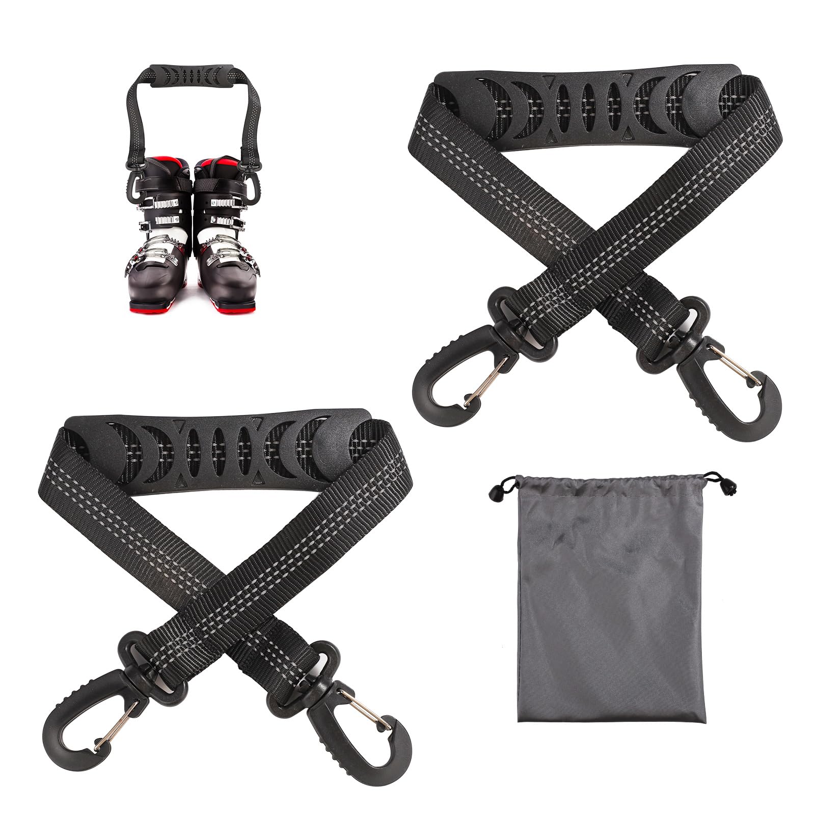 lasuroa 2pcs Ski Boot Carrier Straps with Storage Bag, Portable Ski Carrier Straps Backpack Straps Ski Shoulder Sling Ski Bag Shoulder Strap Skate Leash Roller Skate Leash Ski Snowboard Accessories