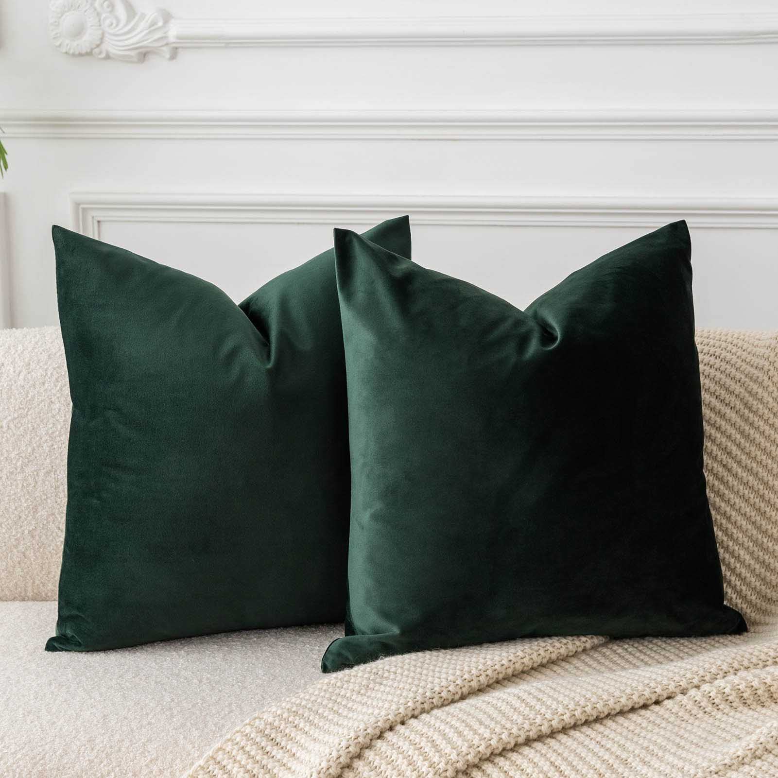 Photo 1 of JUSPURBET Couch Pillow Covers Set of 2 Decorative Velvet Throw Pillow Covers Cases for Living Room Bedroom Home Decor Soft Cushion Covers Cases with Hidden Zipper for Sofa Bed 18x18 inch,Army Green