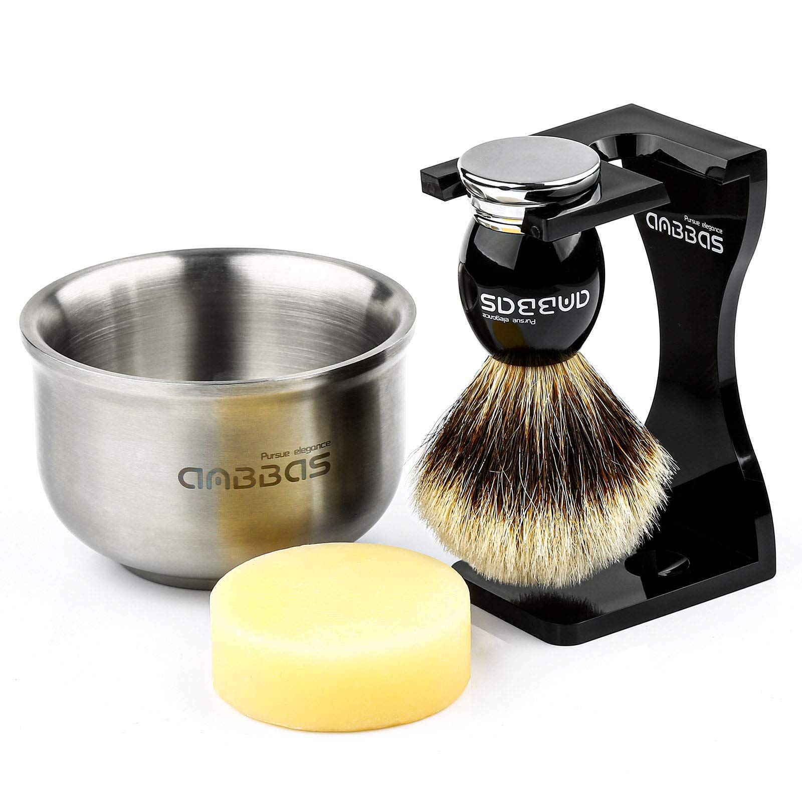 Anbbas 4in1 Shaving Set with Badger Shaving Brush,Shaving Soap,Thicken Brush Stand,3-Layers Shaving Bowl Kit for Men