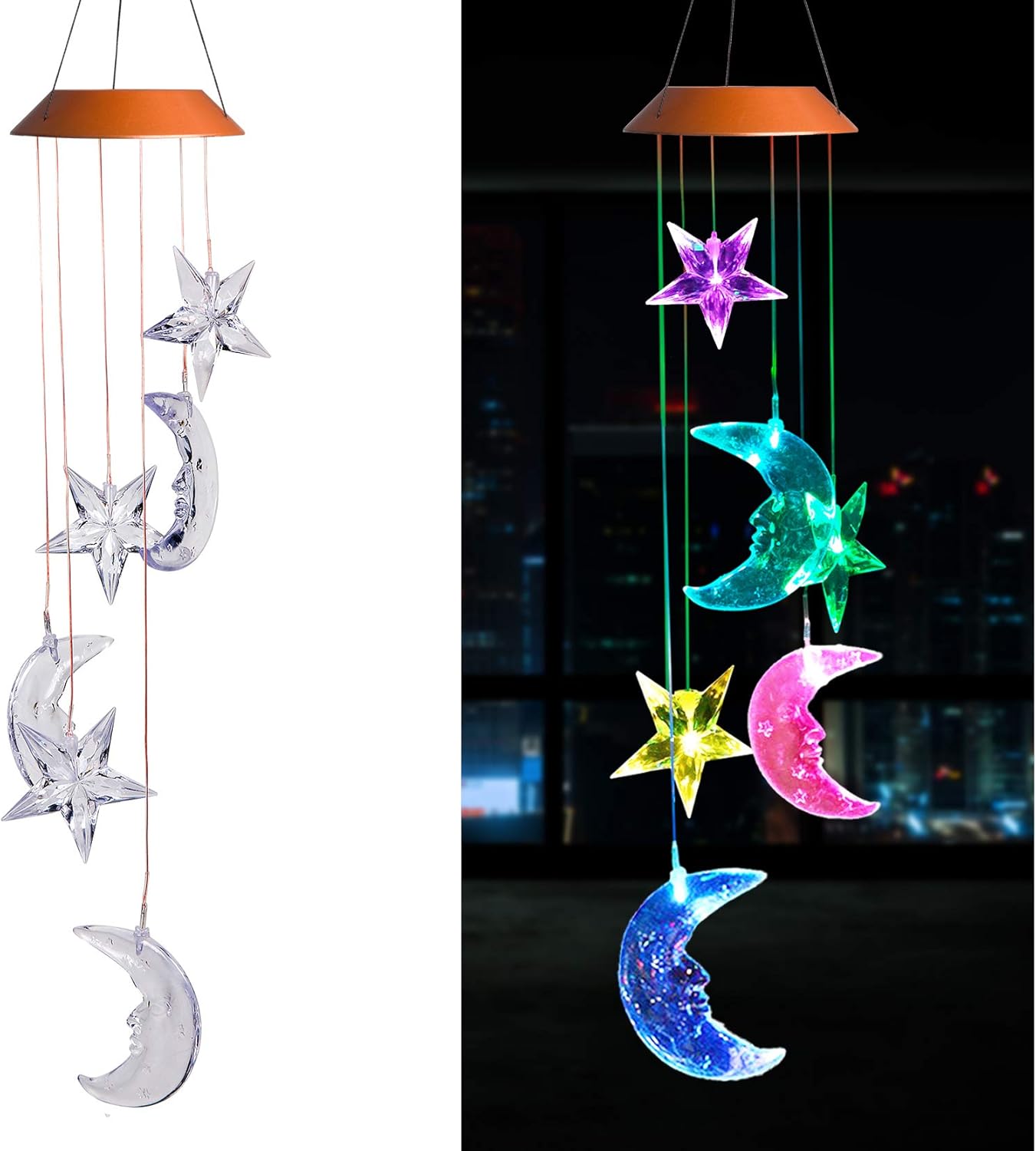 LED Solar Moon and Star Wind Chimes Outdoor - Waterproof Solar Mobile Romantic Changing Color Stars and Moon Wind Chimes Light Decor for Home, Gifts For Mom, Balcony, Festival, Night Garden Decoration : Garden & Outdoor