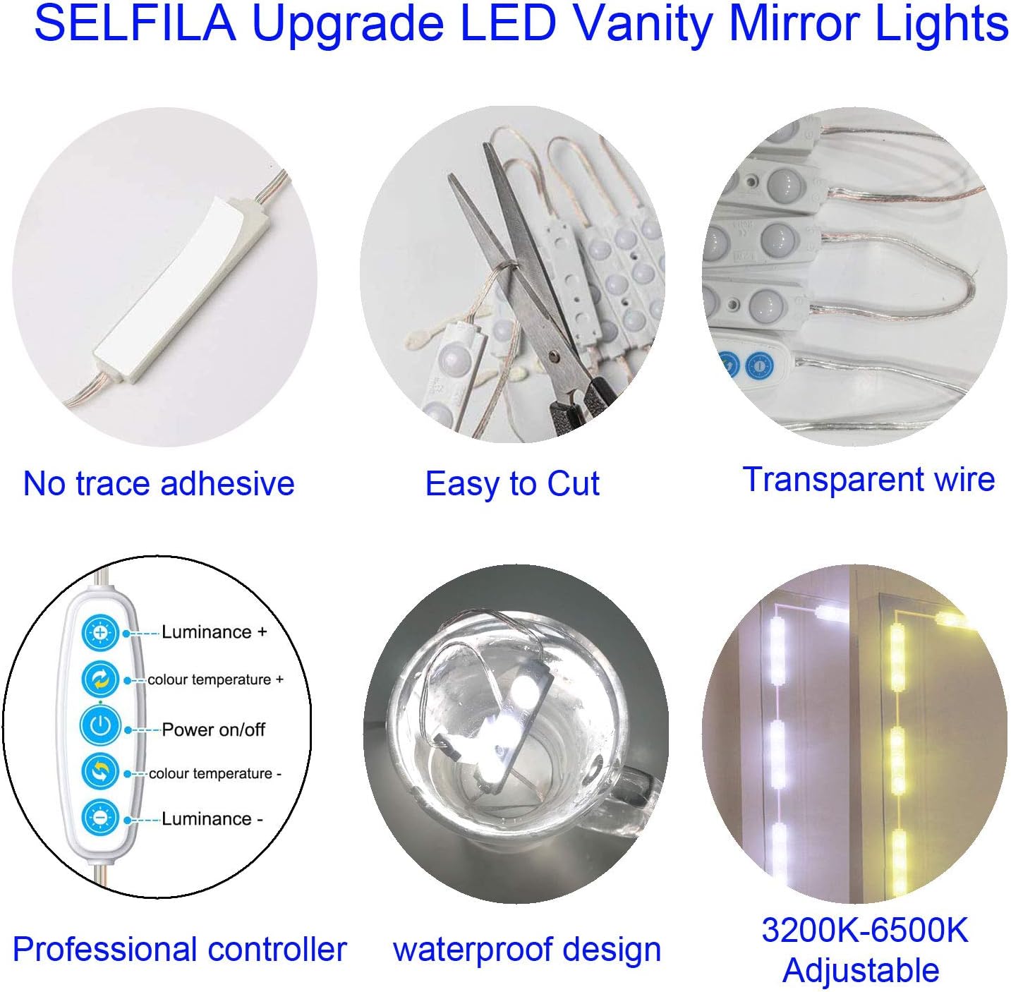 Led Vanity Mirror Lights Kit, SELFILA Hollywood Style Vanity Make Up Light, 11ft with Dimmable Color and Brightness Lighting Fixture Strip for Table & Bathroom Mirror, Mirror Not Included: Home Improvement