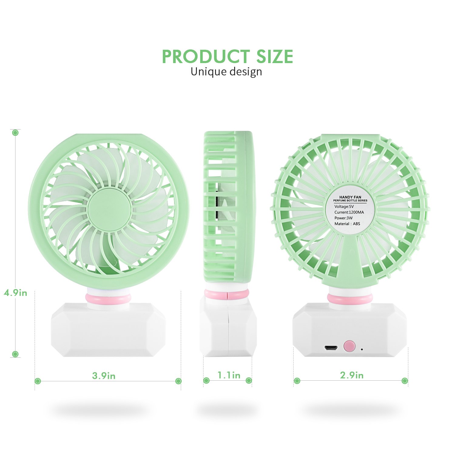 HANKCLES Mini Handheld Fan Perfume Series 3 Adjustable Speeds Setting Personal Portable Desktop Fan with USB Rechargeable (Mint Green)