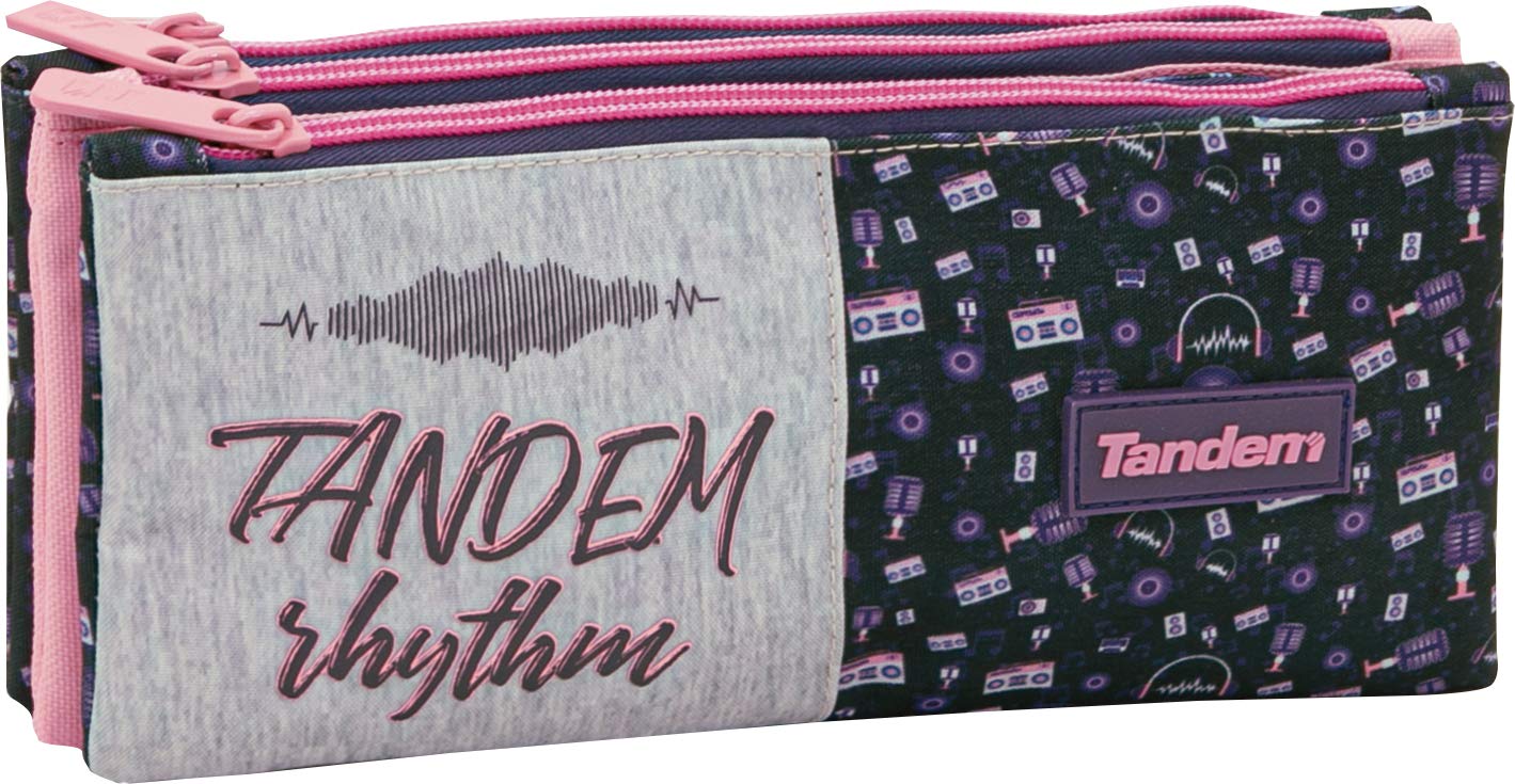 Tandem Music School Case | Three Zippers School Case, Triple School Case with Large Capacity Independent Compartments with Thick Metal Zipper - Measures 23 x 11 x 4 cm